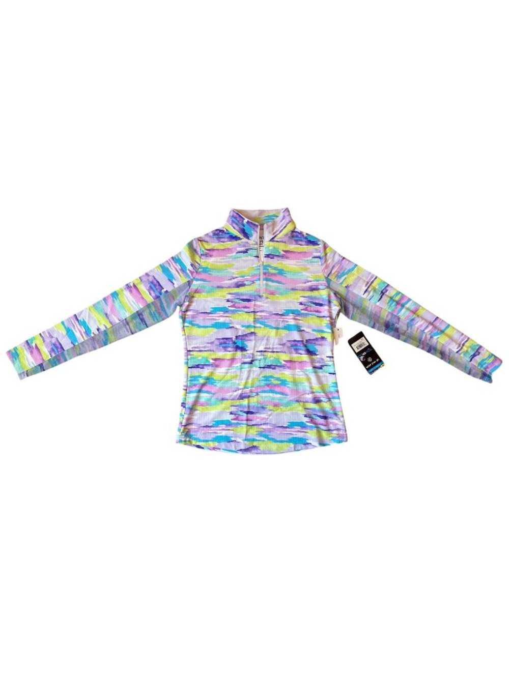 IBKÜL Womens Long Sleeve Zip Mock Neck Top Jessie Plum Multi XS UPF 50+ Cool Fee - Picture 2 of 14